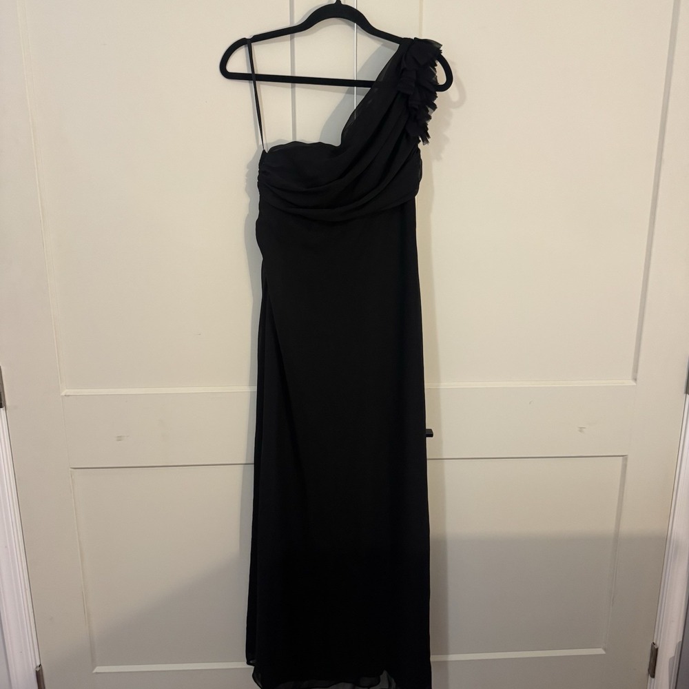 Jim Hjelm‎ Occasions 5033 Black Chiffon One Shouder Bridesmaid Formal Dress Sz 8